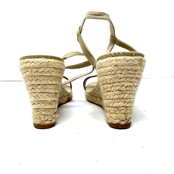 Tan fabric espadrilles wedge sandals, made in Spain, size 8 - Picture 8 of 12